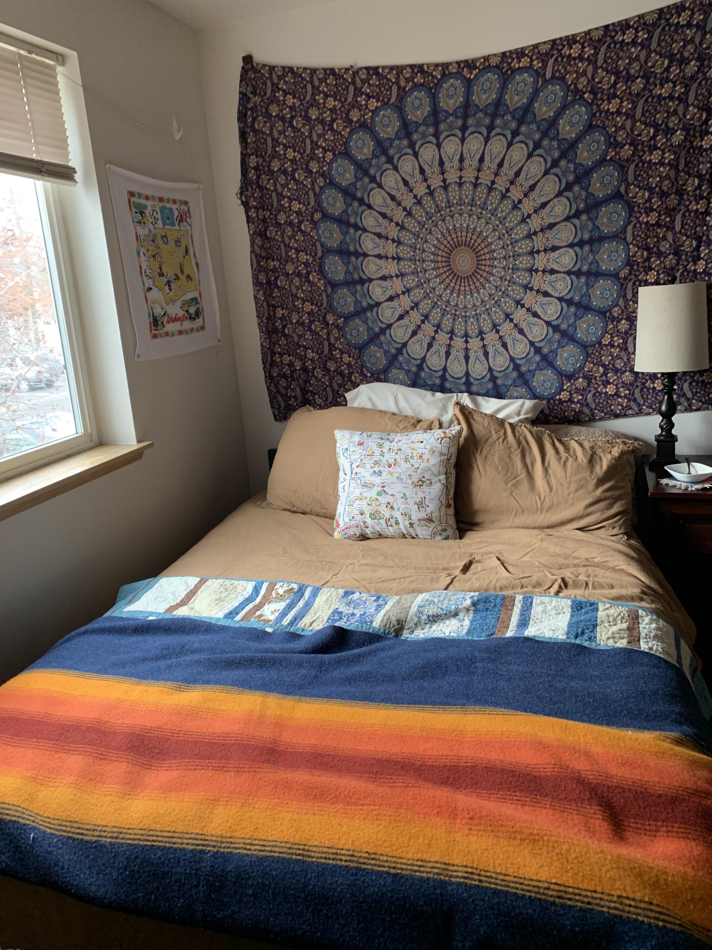 Mandala Tapestry: Sunset Stripe Blanket Style Navy Wall Hanging Art