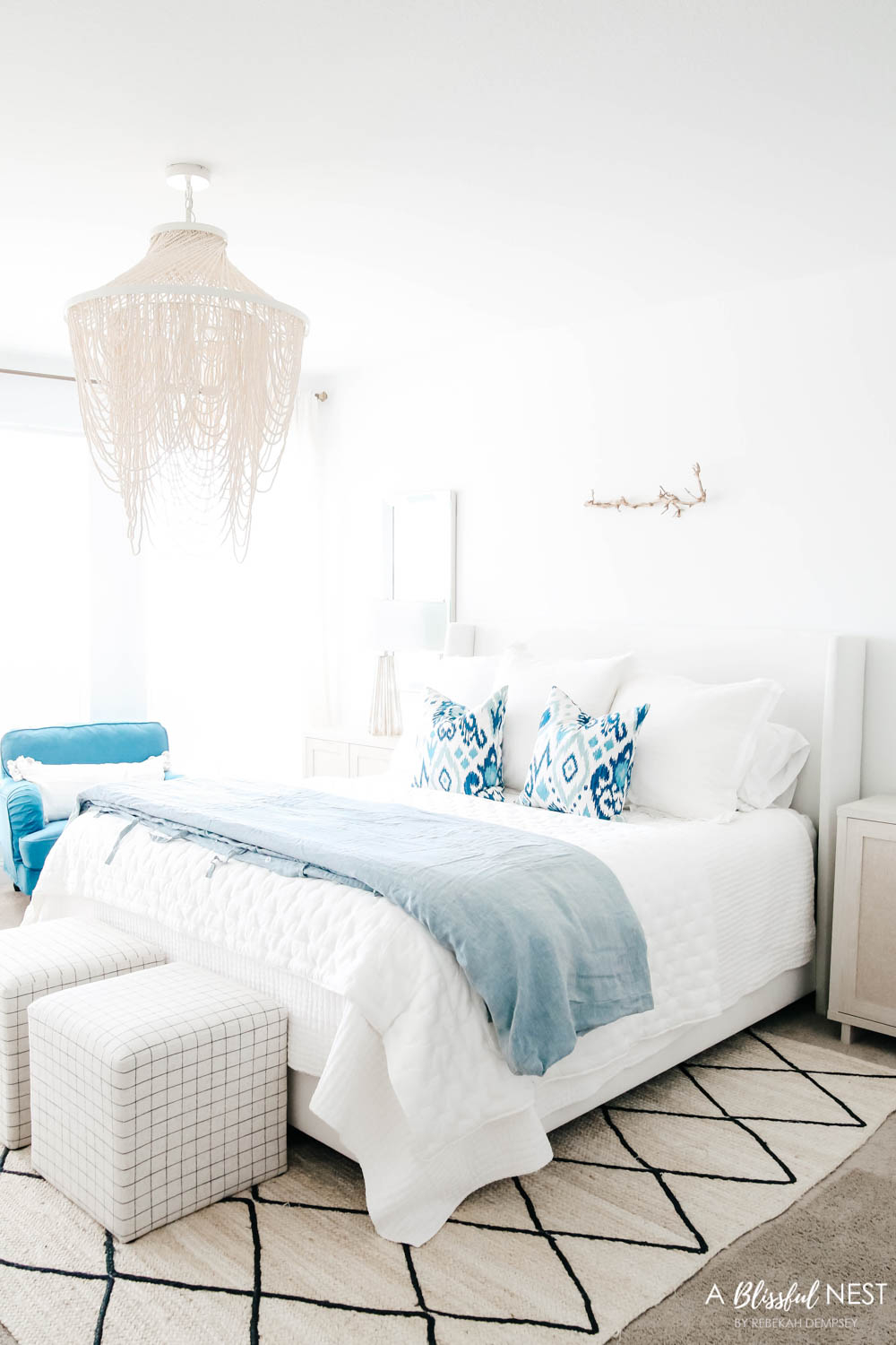 Master Bedroom with Beaded Fringe Chandelier: Coastal Decor