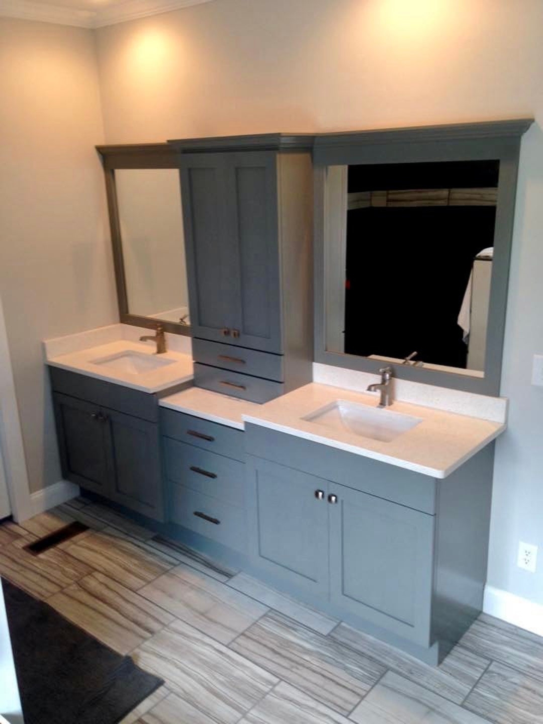 Master Vanity: Slate Gray Stepped Countertop Design