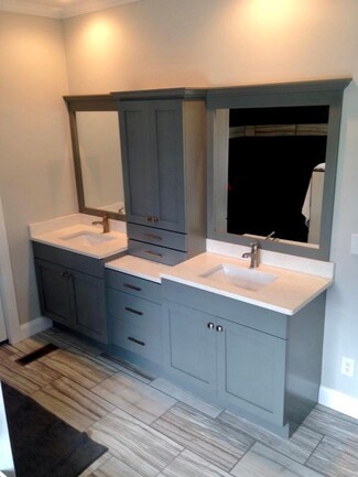 Master Vanity: Slate Gray Stepped Countertop Design