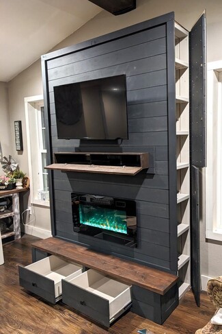 Media Console Fireplace with Charcoal Shiplap Facade