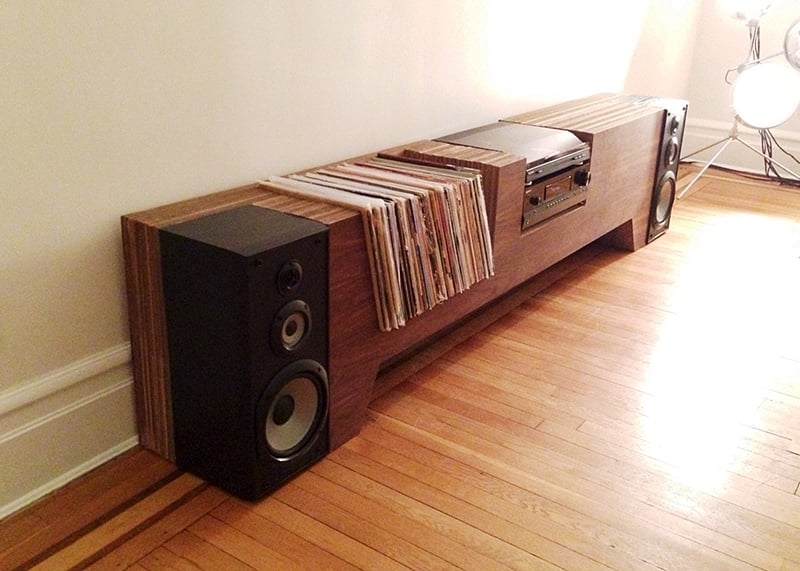 Media Console Integrated Speakers Plywood Edge Grain
