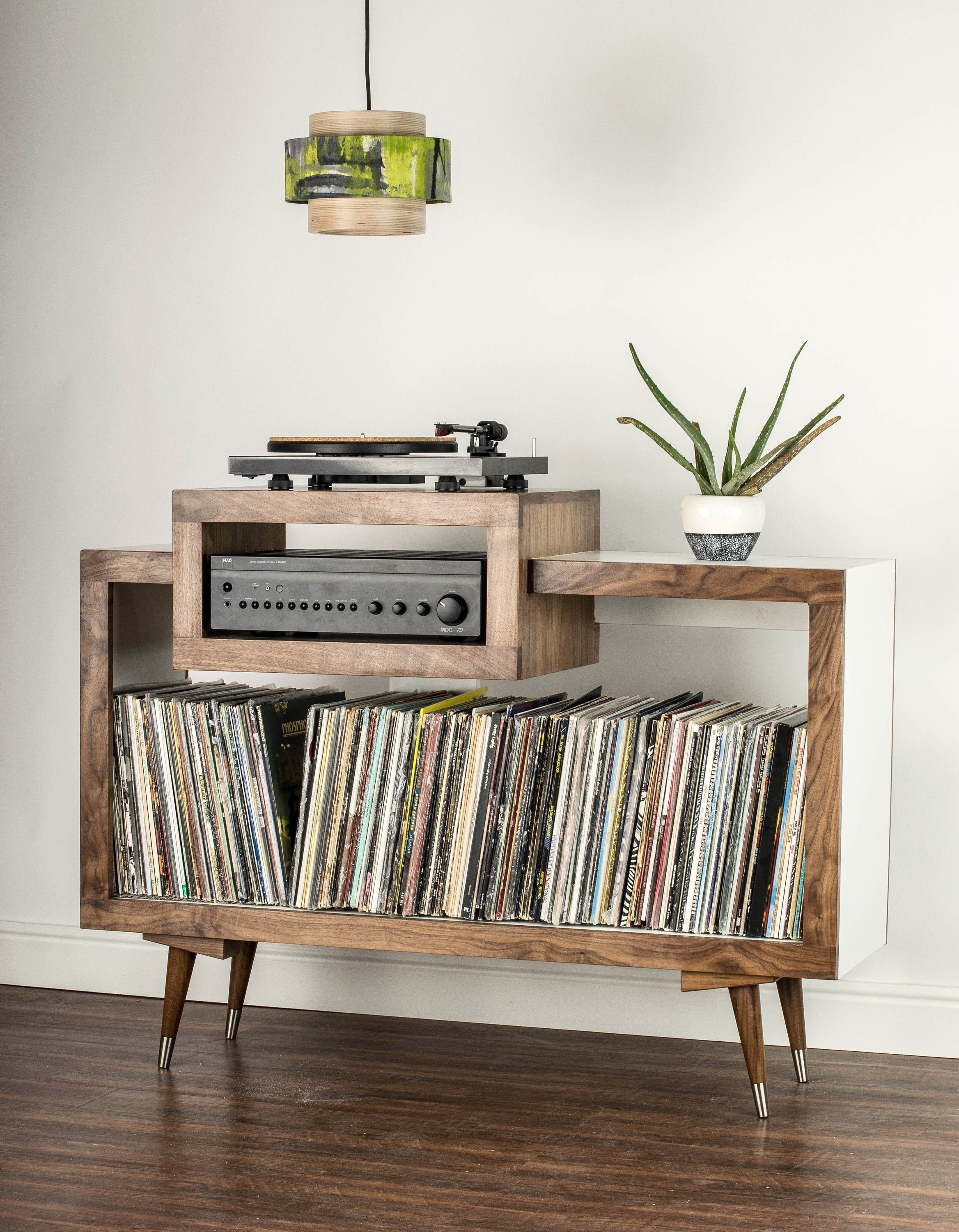 Media Console with Asymmetrical Design and Two Tone Turntable Stand