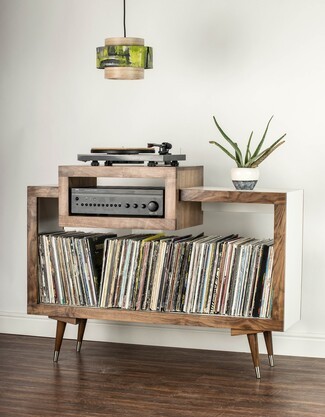 Media Console with Asymmetrical Design and Two Tone Turntable Stand