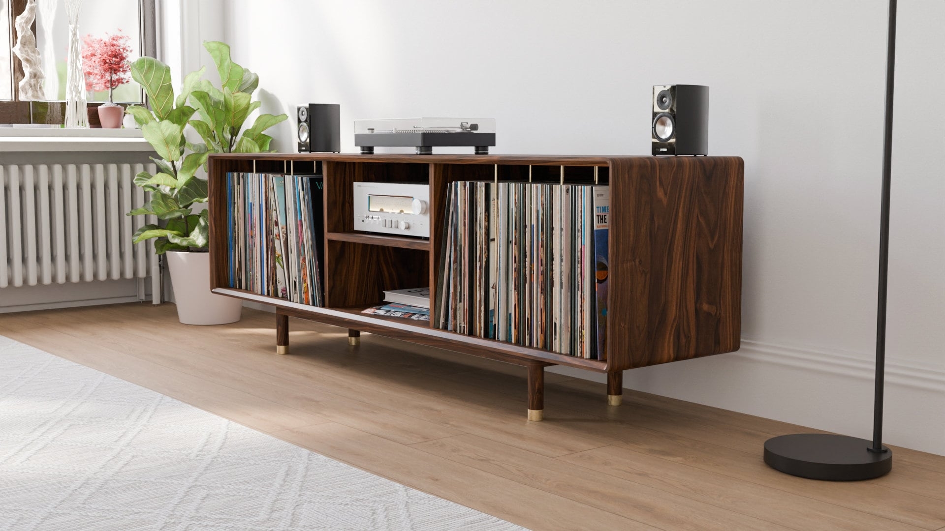 Media Console with Brass Leg Tips and Retro Inspired Hifi Furniture