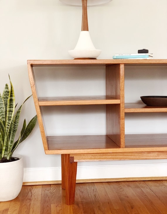 Media Stand: Retro Minimalist Sideboard with Angled Side Panel