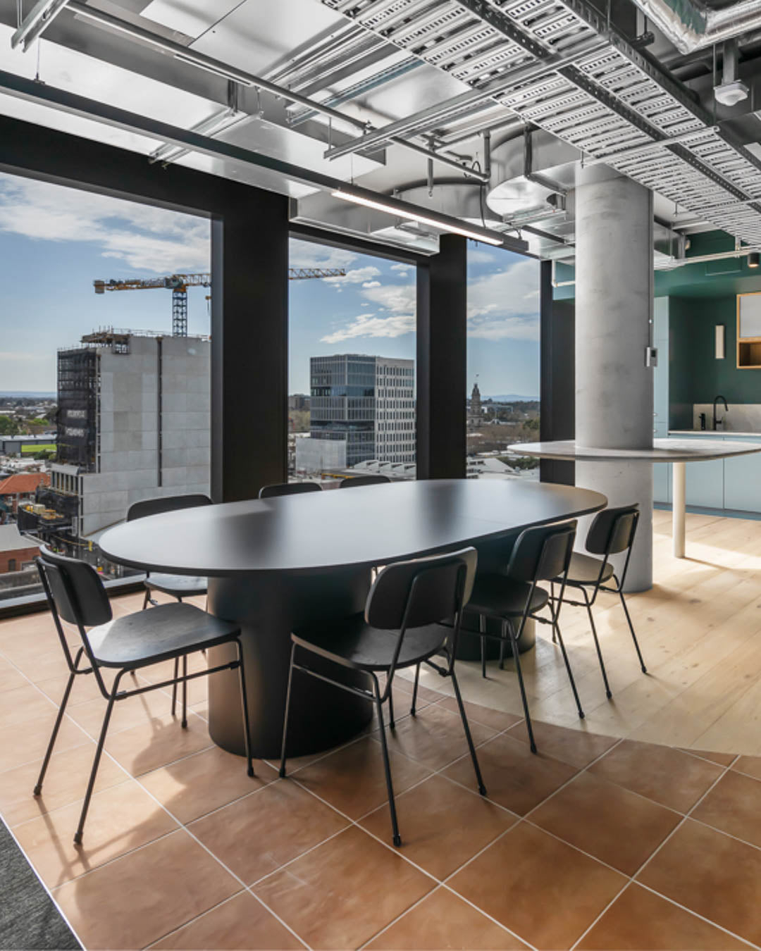 Meeting Table Oval Silhouette Matte Black Industrial Office Drum