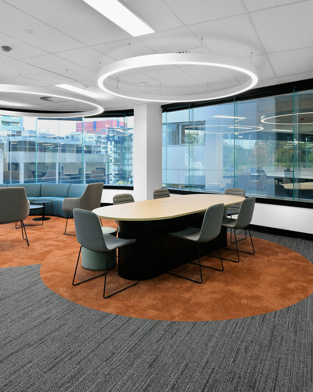 Meeting Table Rust Orange Carpet Oval Office Collaboration Table