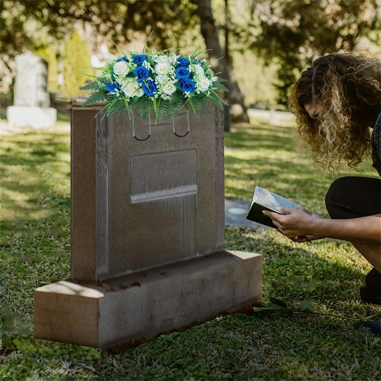 Memorial Flower Saddle Royal Blue Grave Saddle and U Shaped Bracket