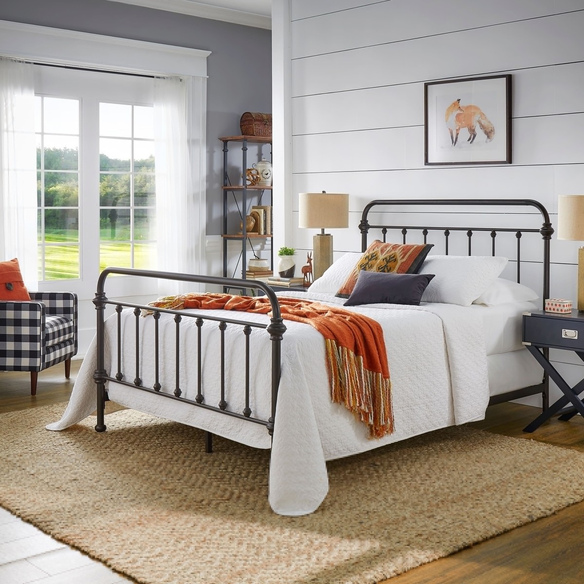 Metal Bed Antique Bronze Spindle with Shiplap Backdrop