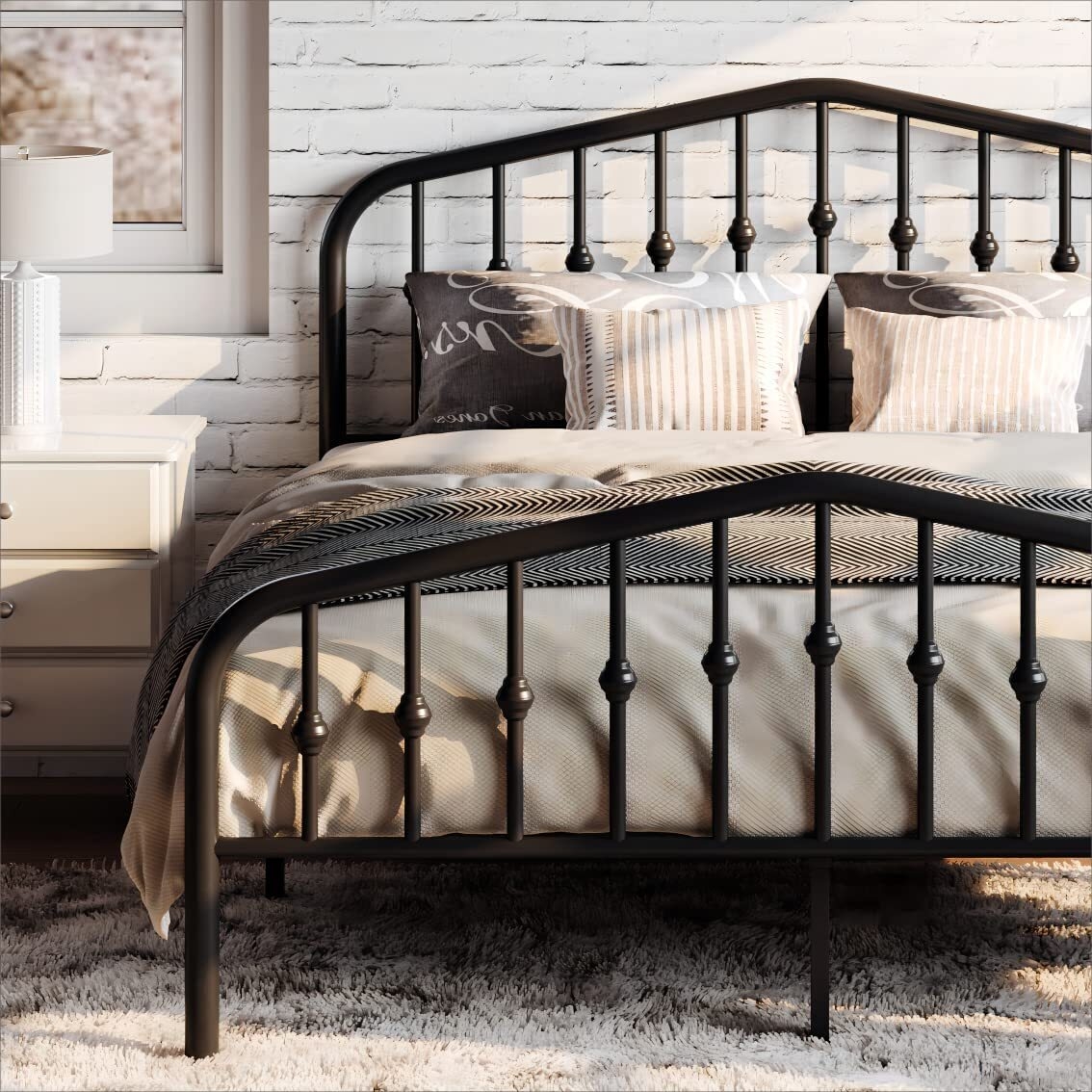 Metal Bed Frame Arched Top Rail Design Style Pattern