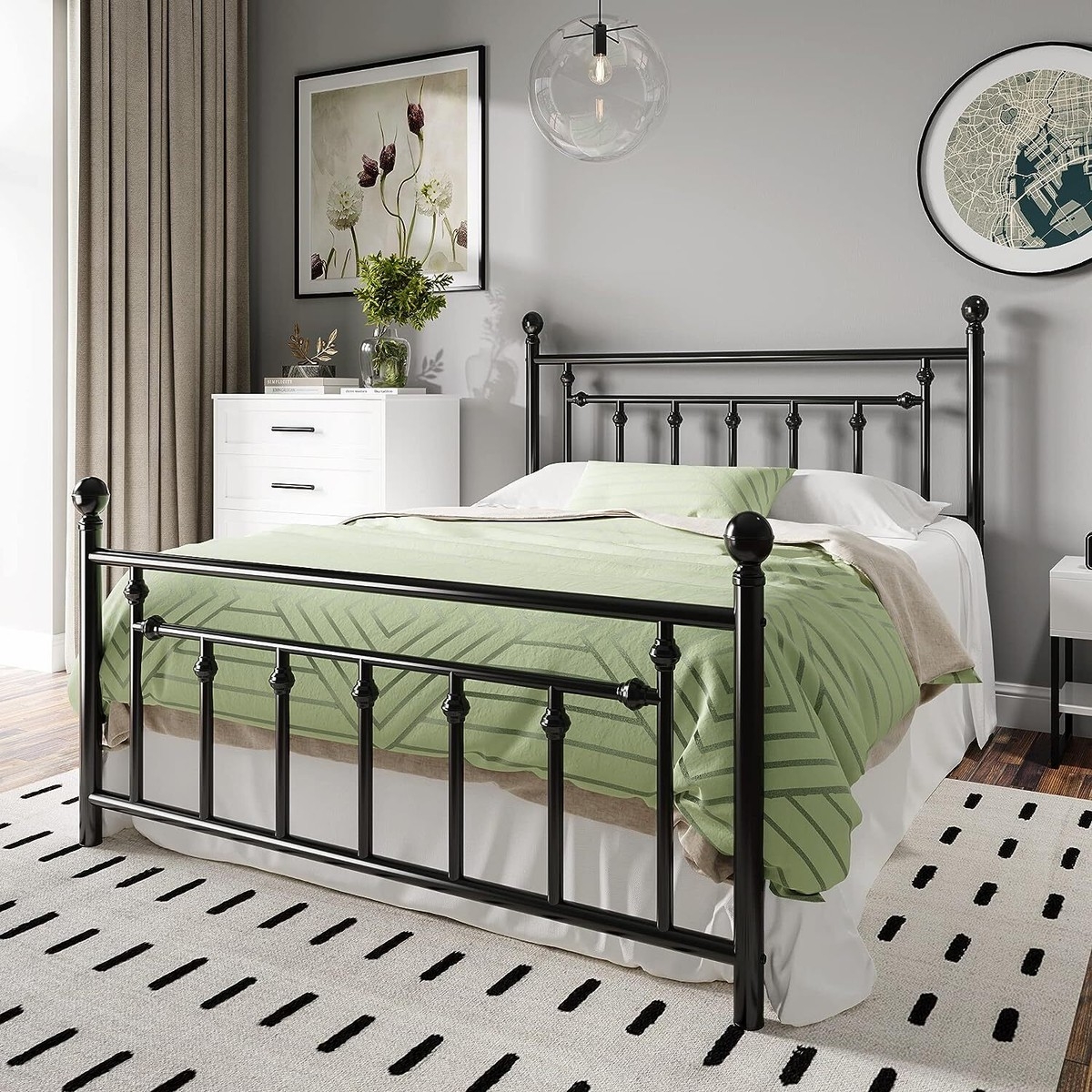 Metal Bed Frame Iron Art Details and High Post Style