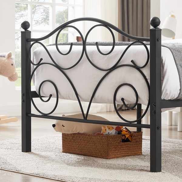 Metal Bed Frame Scrollwork and Square Post Finials
