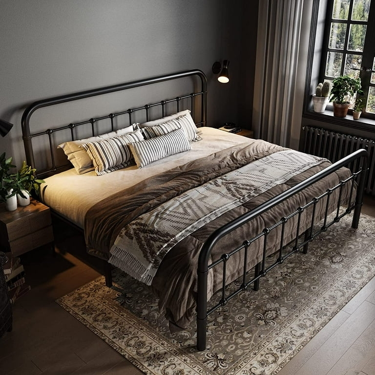 Metal Bed Frame Spindled Headboard and Ball Finials