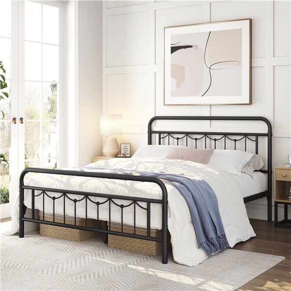 Metal Bed Frame with Scalloped Metal Detail Styling