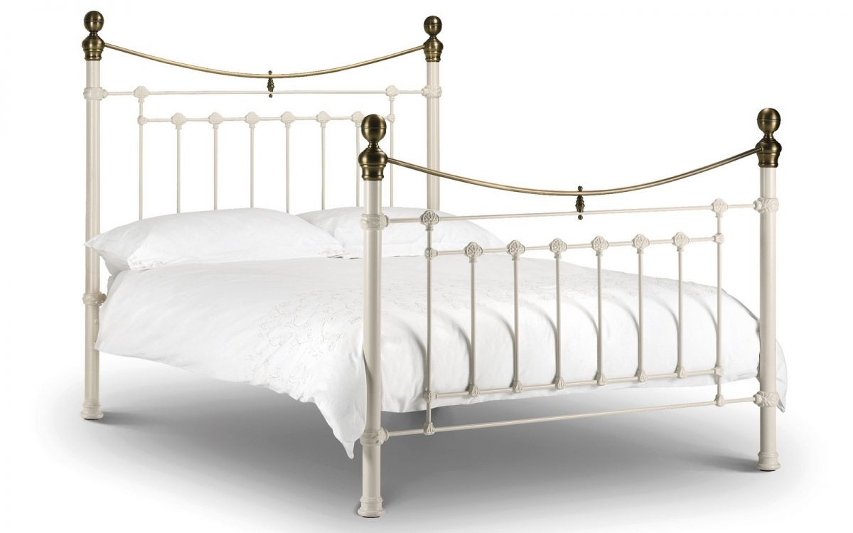 Metal Bedstead Brass Curved Rail stone white metal bed