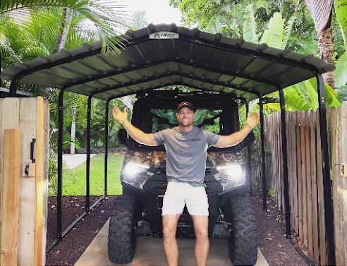 Metal Carport: Matte Black Canopy with Slim Profile Posts
