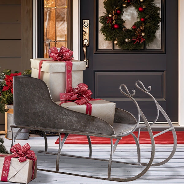 Metal Sleigh: Galvanized Finish 50 Inch Scale Porch Display