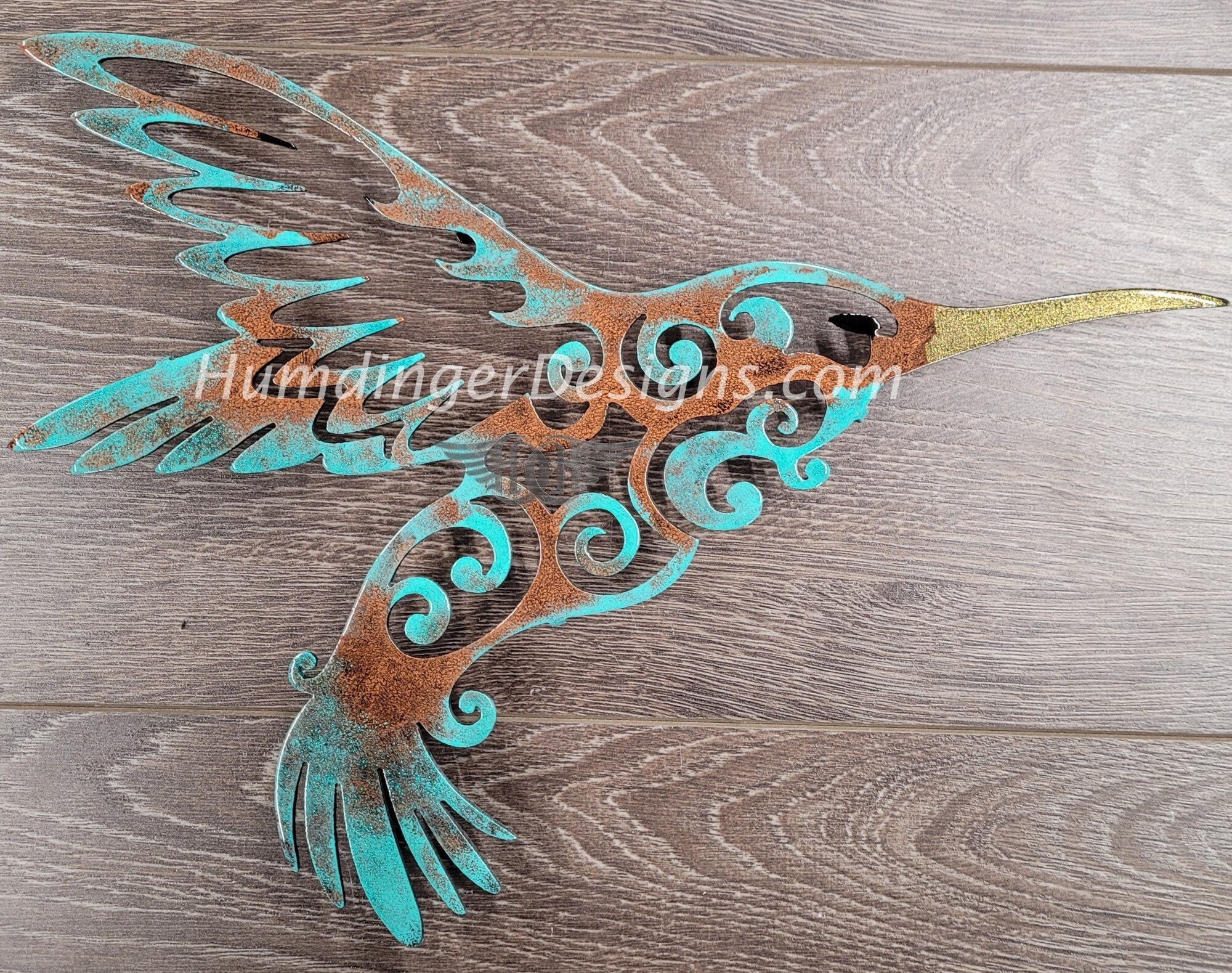 Metal Wall Art: Turquoise Patina Filigree Cutouts Oxidized Finish