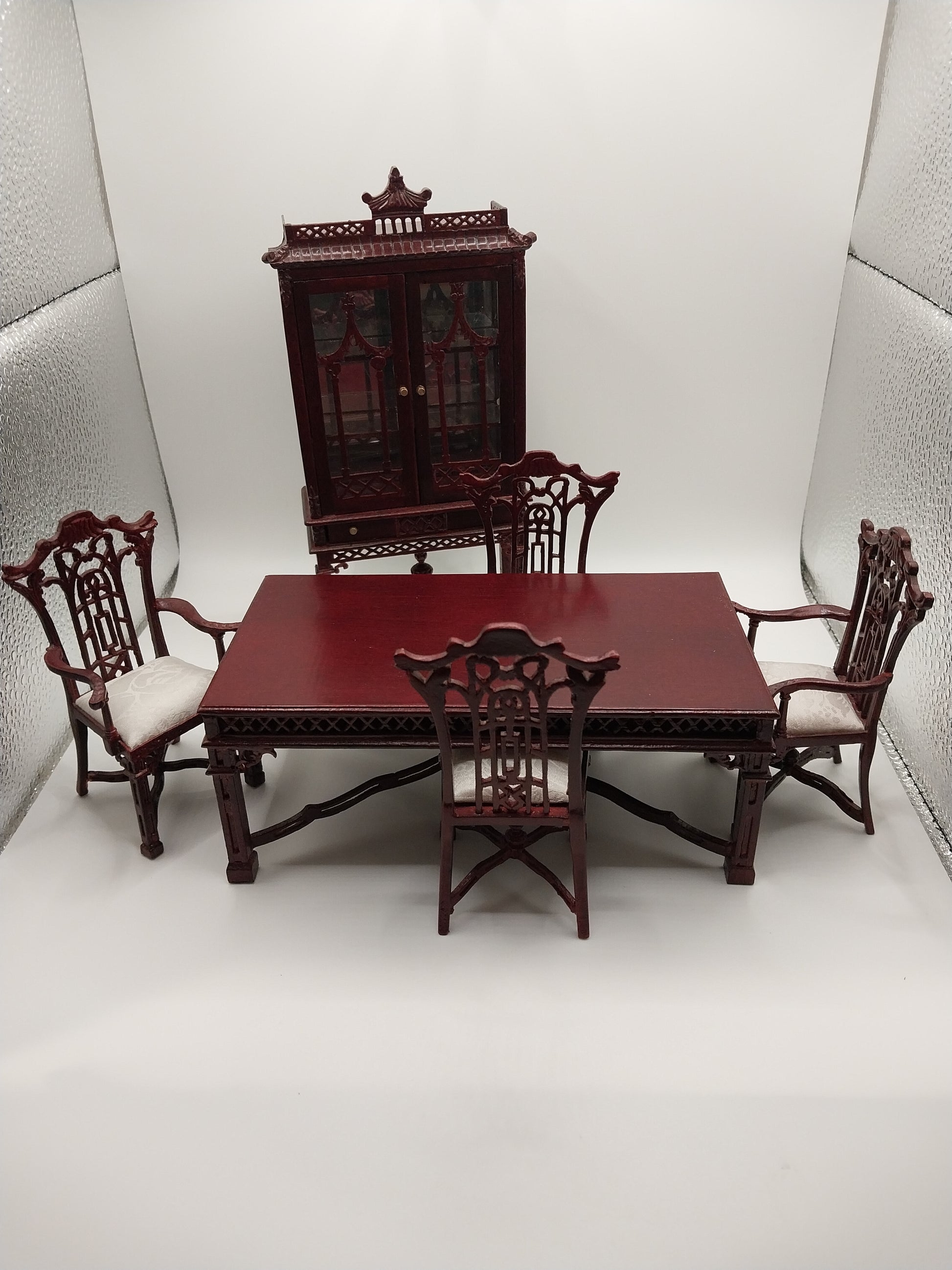 Miniature Dining Set with Lattice Apron and Chinese Chippendale