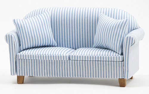 Miniature Sofa Blue Ticking Blue Striped Miniature Sofa