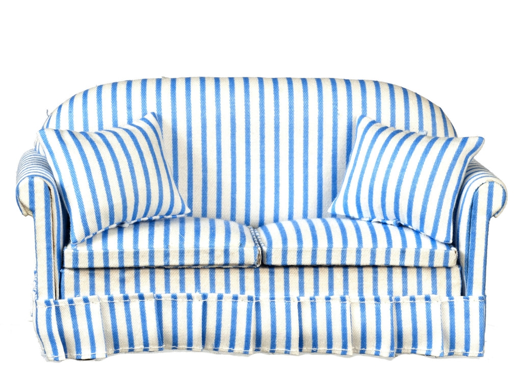 Miniature Sofa Camelback Skirted Striped Dollhouse Furniture