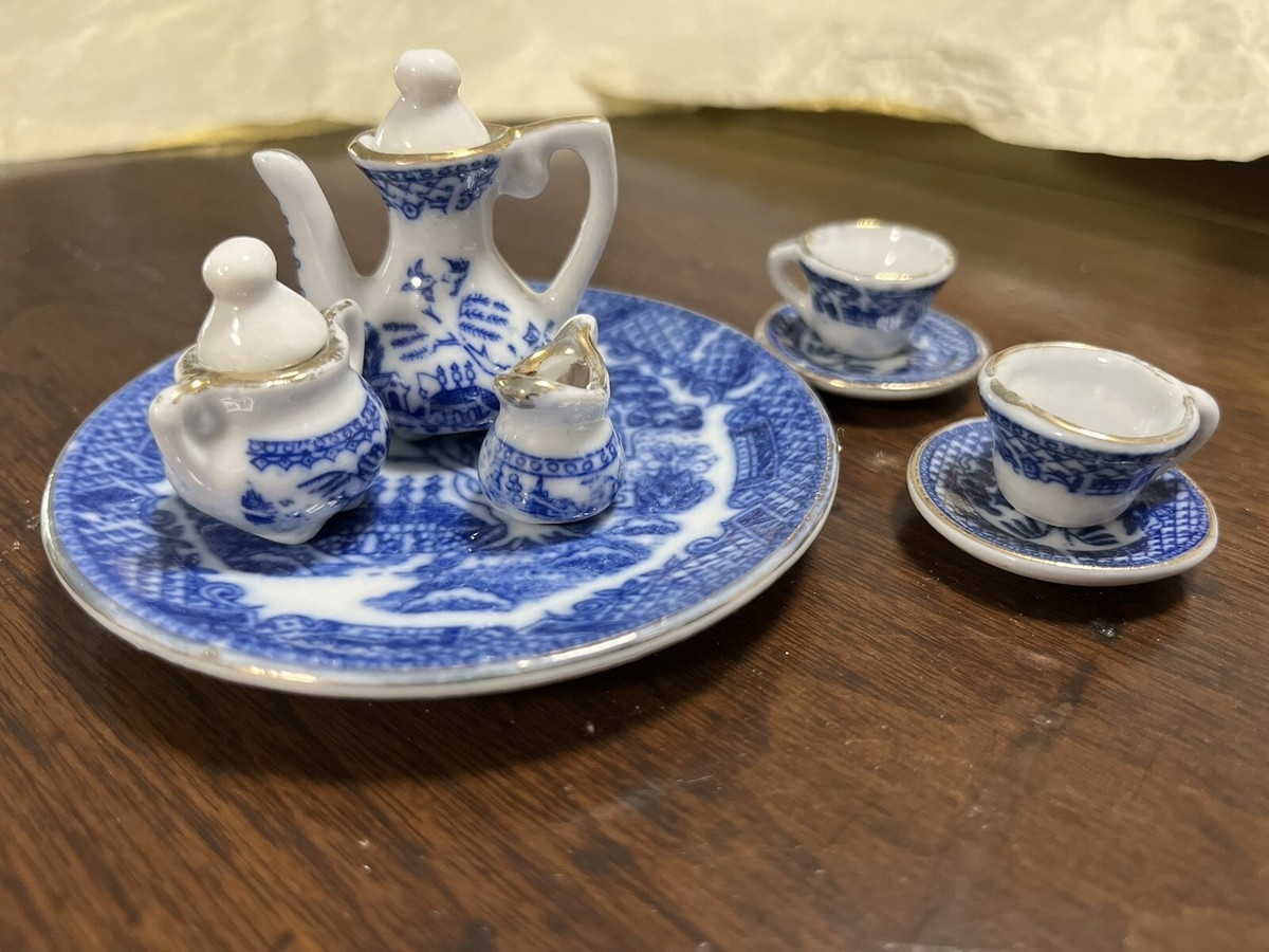 Miniature Tea Set with Gold Trimmed Willow Ceramic