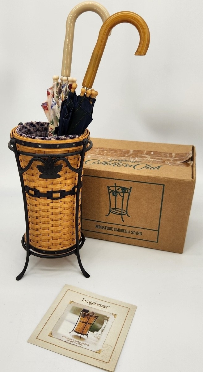 Miniature Umbrella Stand Leaf Accents Woven Basket Decor