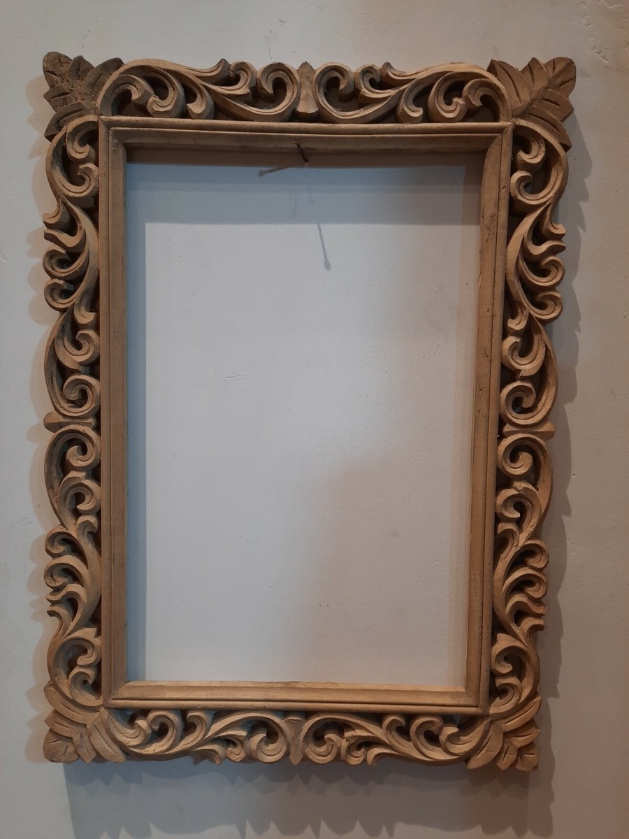 Mirror Frame Hand Carved Teak Frame Leaf Corner Accents