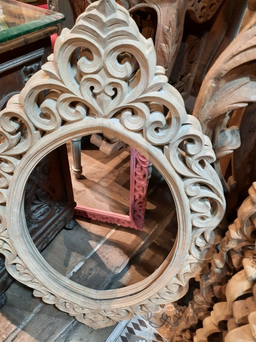 Mirror Frame Heart Motif Crest Unfinished Wood Mirror