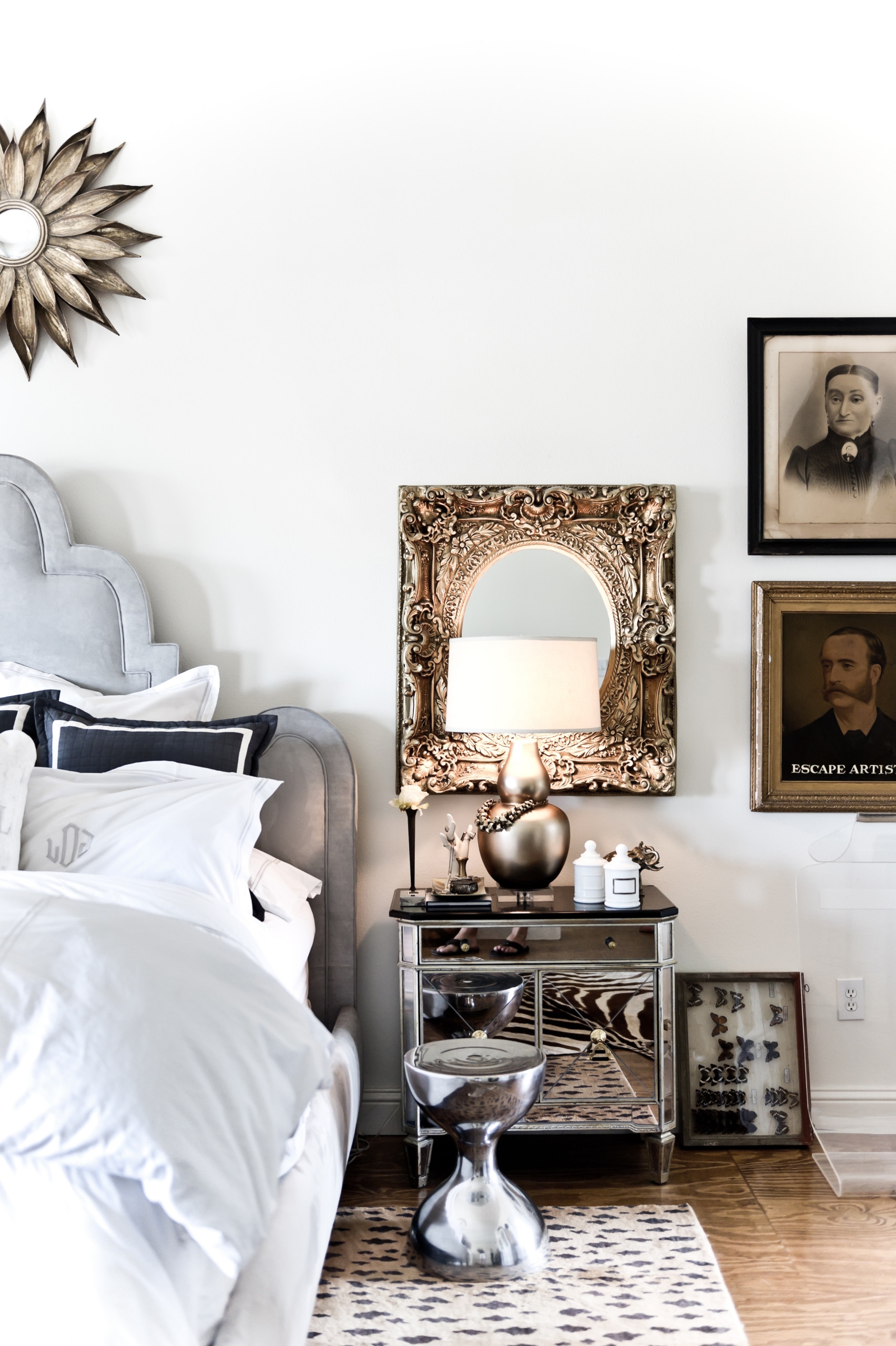 Mirrored Nightstand: Antique Gold Frame Mixed Metal Bedroom Decor