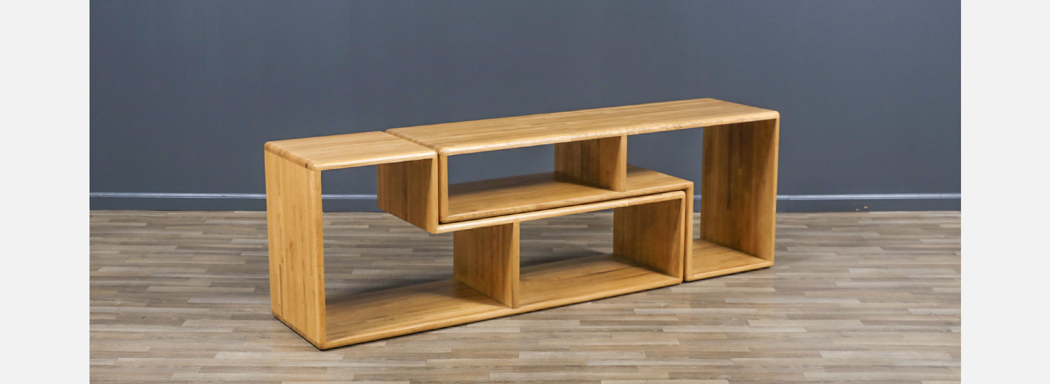 Modular Credenza: Nested Wood Console Unit Rounded Corners