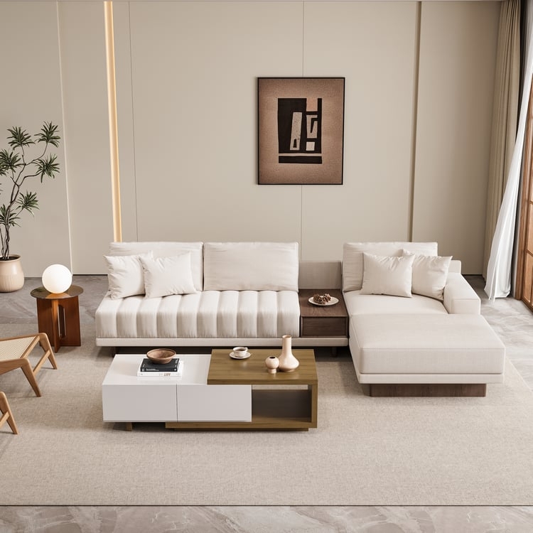 Modular Sectional Sofa with Channel Tufted Off White Seats