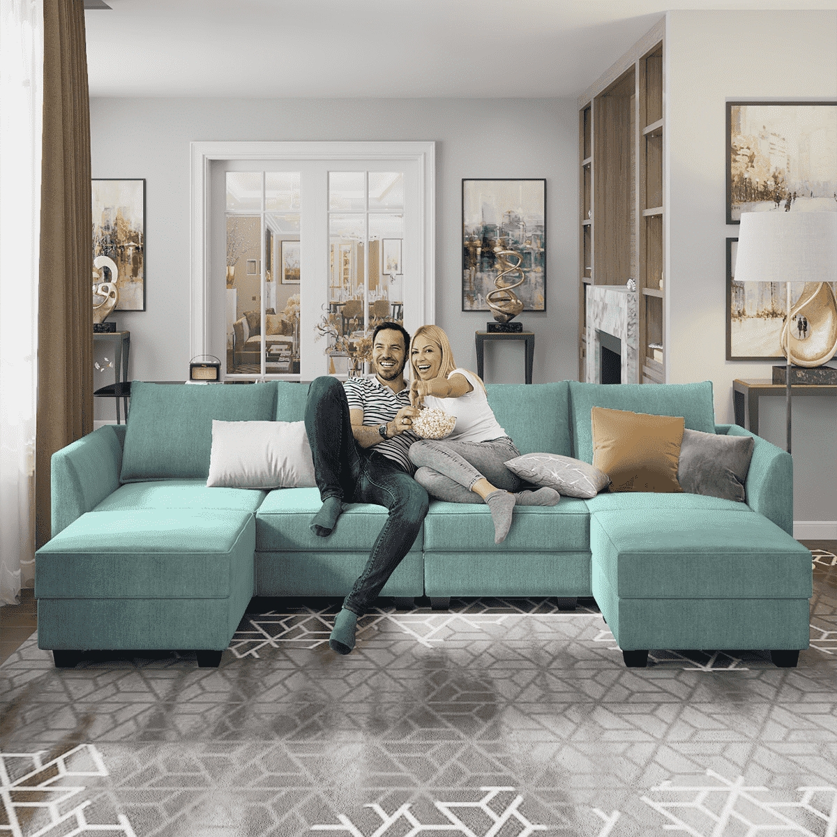 Modular Sectional U-Shaped Storage Compartments Storage Sectional