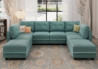 Modular Sectional Waterproof Fabric Aqua Blue U-Shaped Sectional