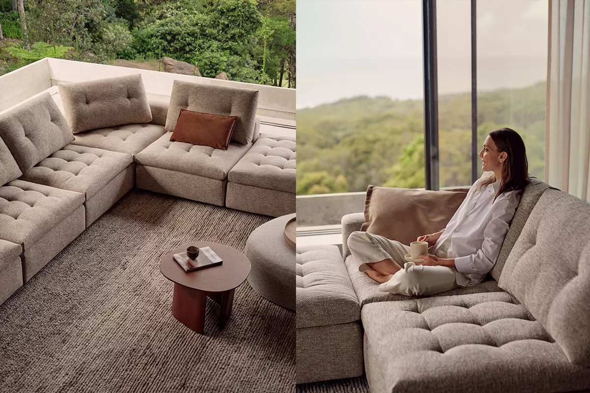 Modular Sectional with Grid Tufting and Deep Seating Units