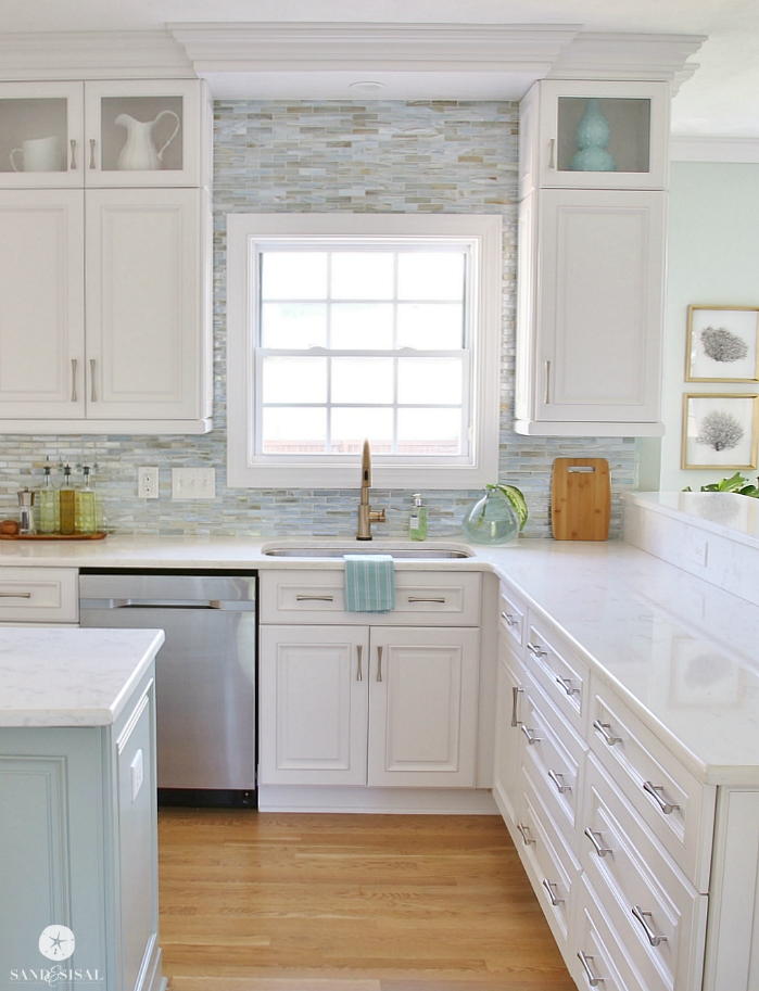 Mosaic Backsplash Paper Faced Tile for Seafoam Kitchen Island