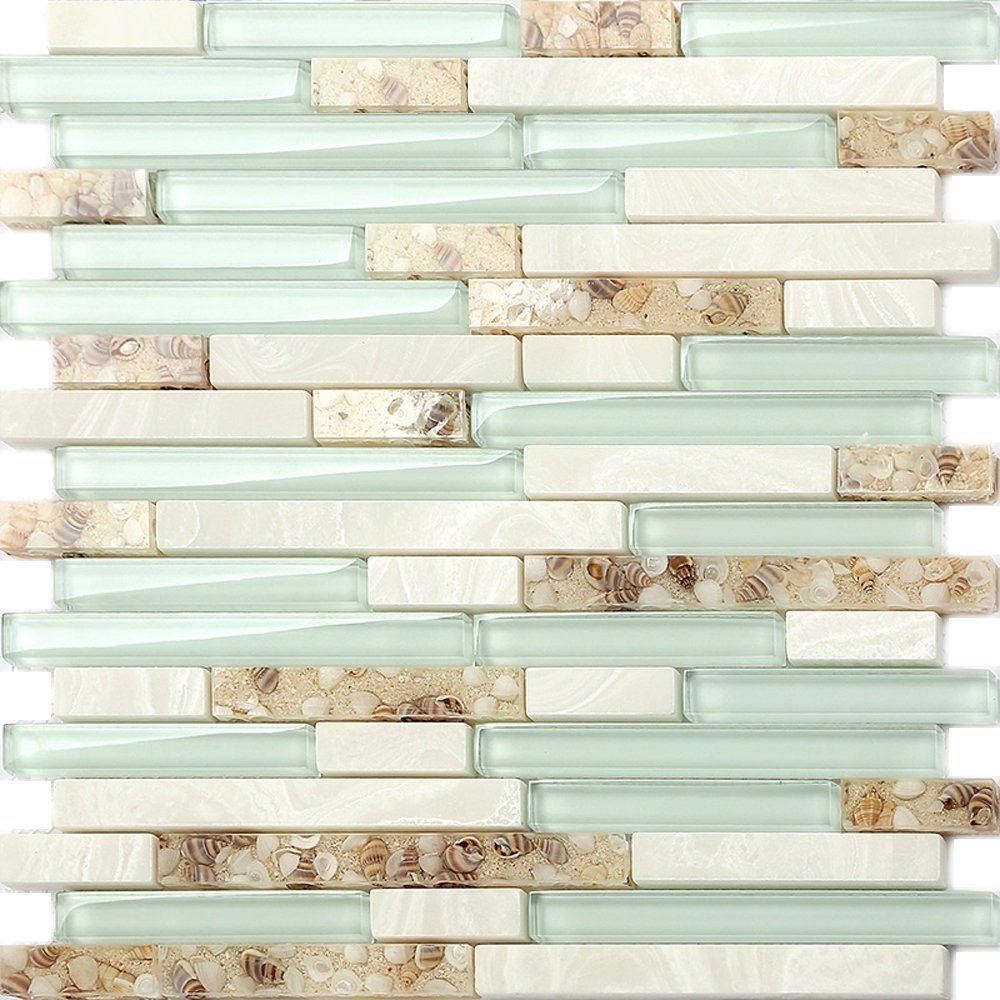 Mosaic Tile Encapsulated Shells and Lake Green Glass Design
