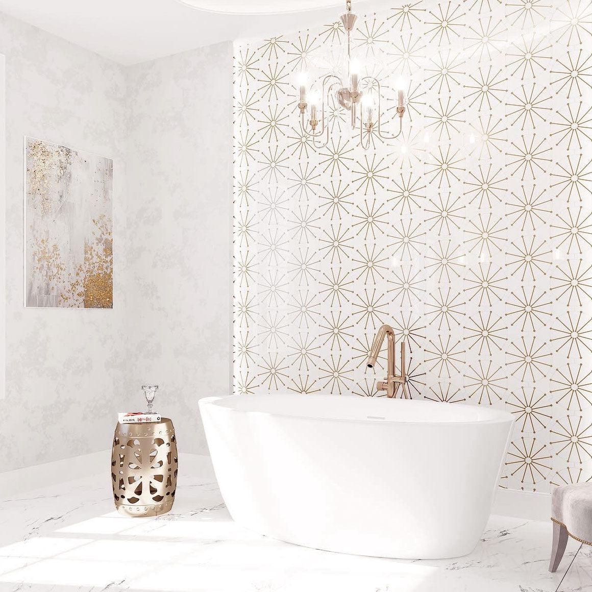 Mosaic Tile Wheel Deco Pattern with Brass Metallic Inlay