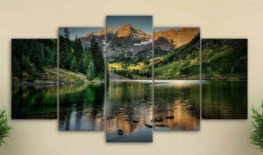 Multi Panel Wall Art Staggered Height Five Piece Lake