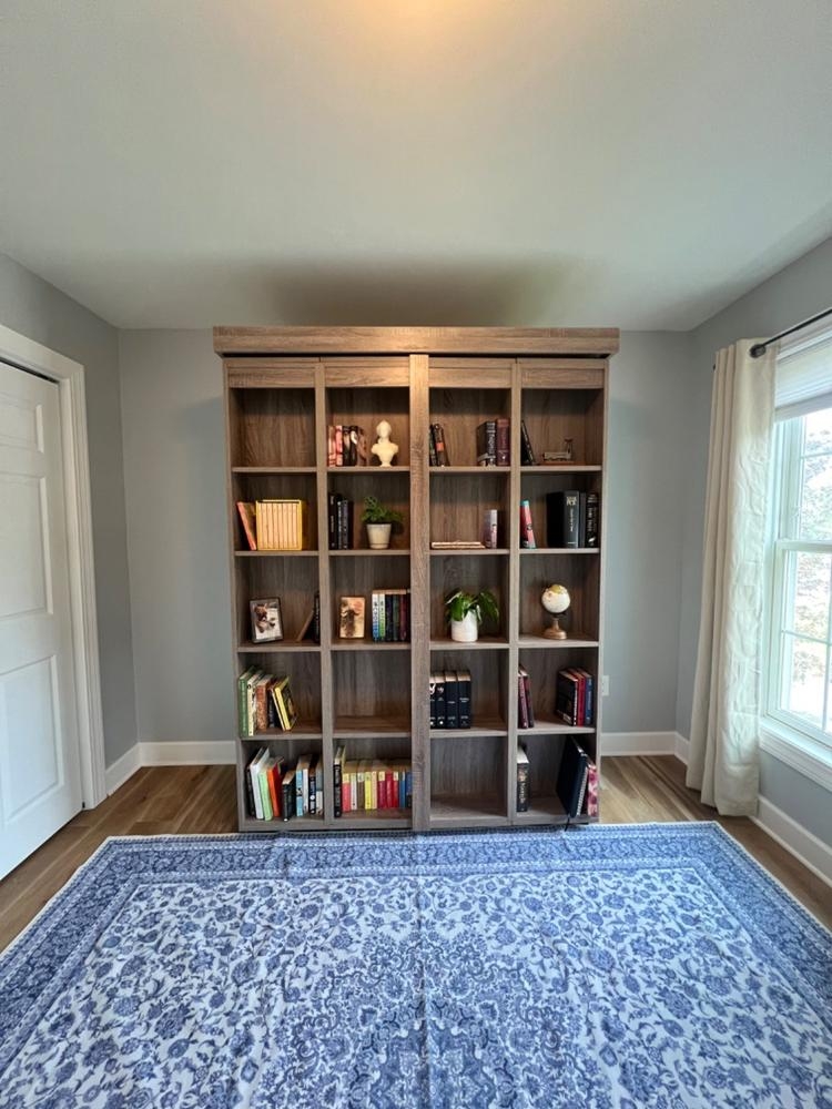 Murphy Bed: Medium Wood Tone Space Saving Library Unit