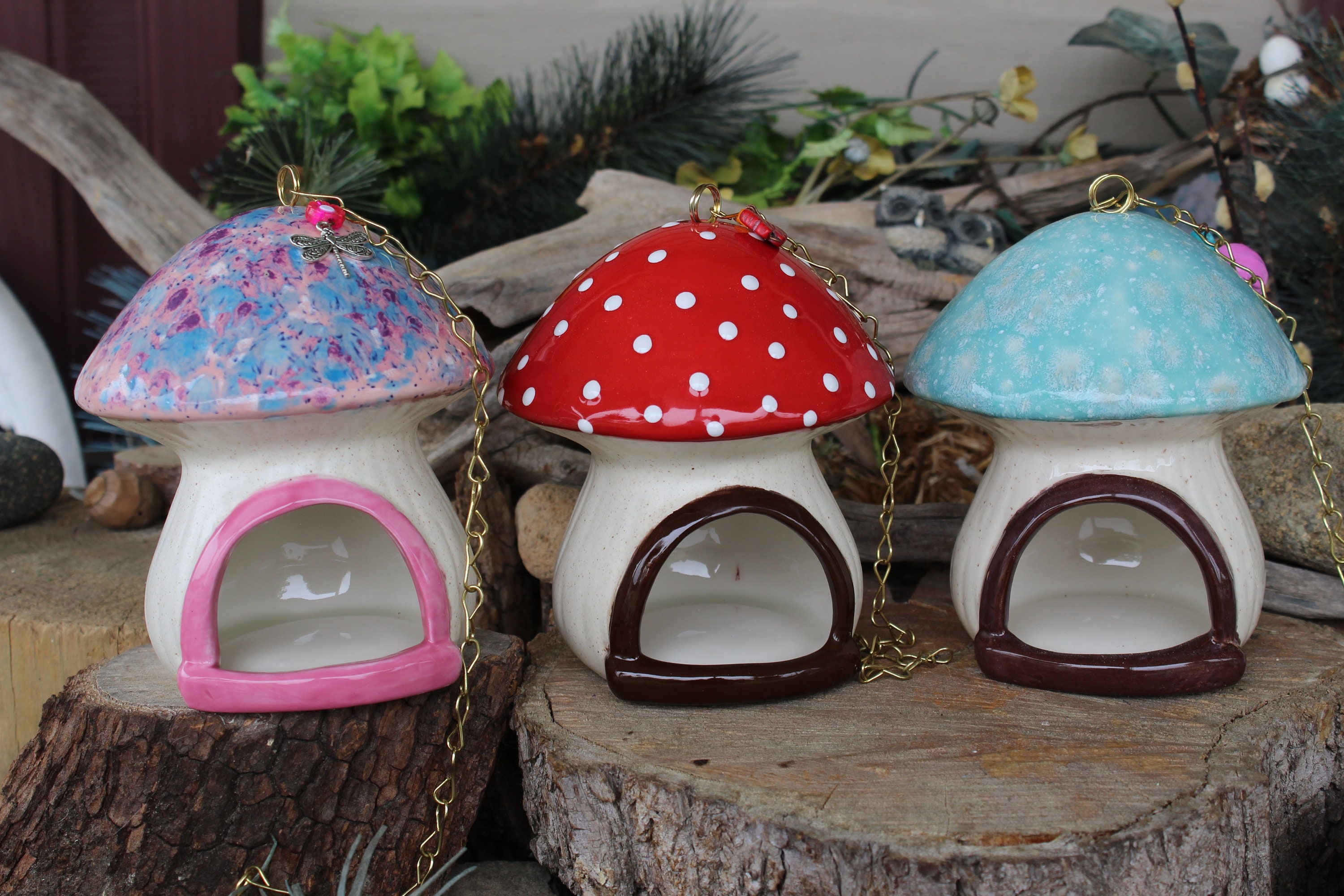 Mushroom House: Crystal Glaze Toadstool Design Hanging Art