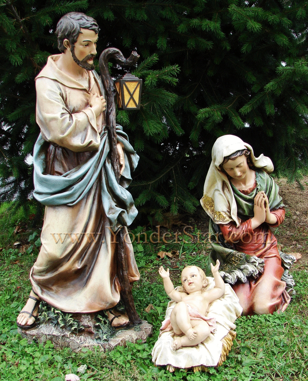 Nativity Set: 39 Inch Holy Family Statues with Lantern Staff