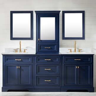 Navy Double Vanity: Gold Brass Accents Modular Set