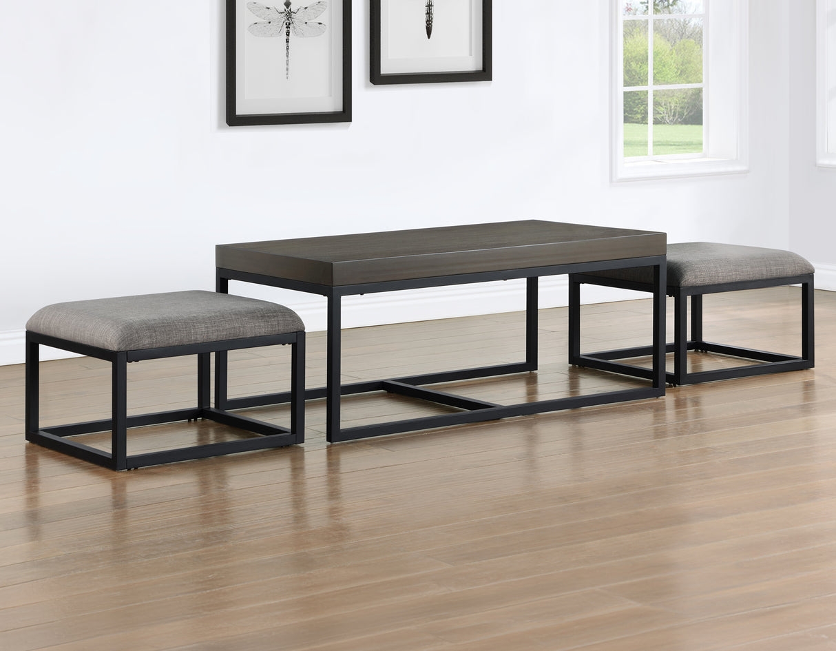 Nesting Coffee Table Matte Black Sled Base Industrial Top
