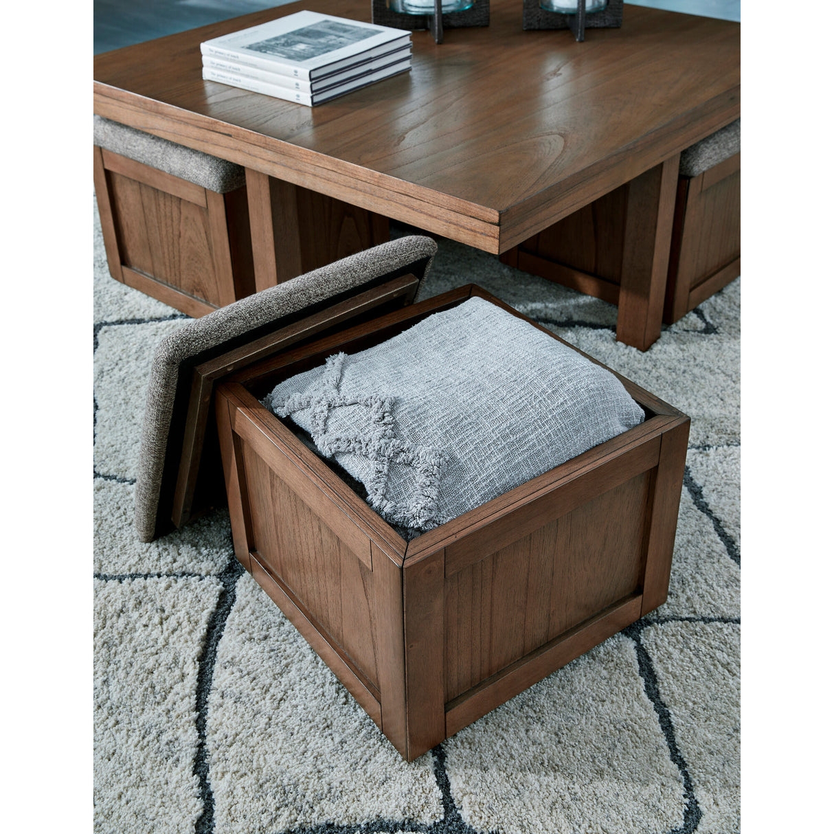 Nesting Coffee Table Nested Storage Stools Inset Paneling