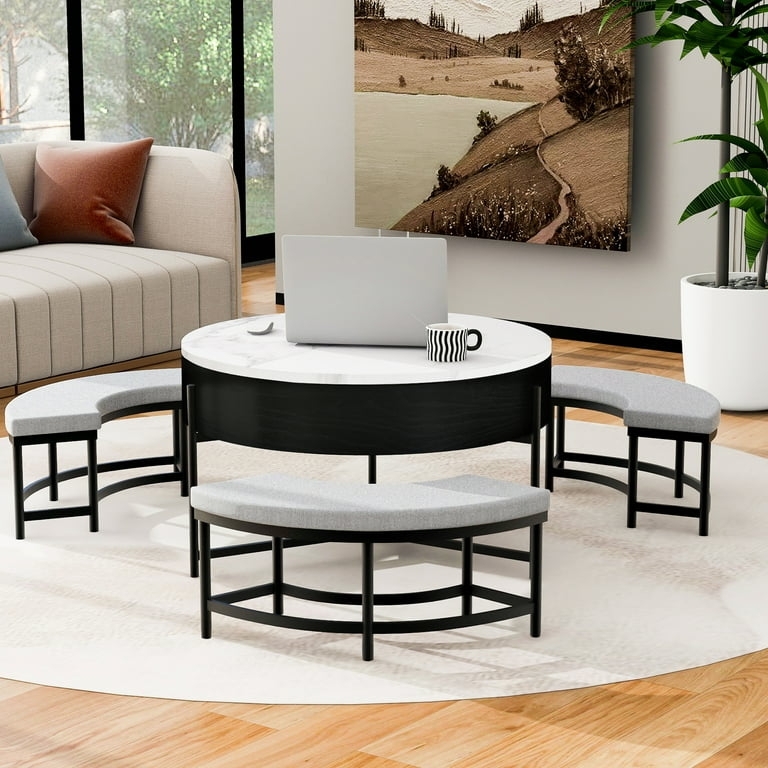 Nesting Coffee Table Round Marble Top Lift Top Function