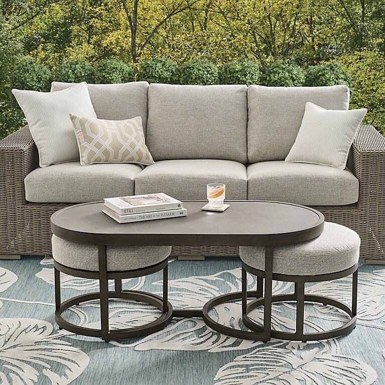 Nesting Coffee Table Set Oval Metal Frame Charcoal Outdoor