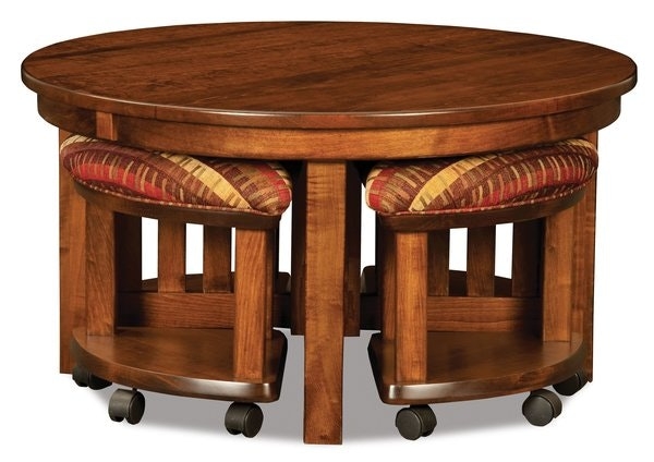 Nesting Coffee Table Set Reddish Brown Slatted Wood Detail