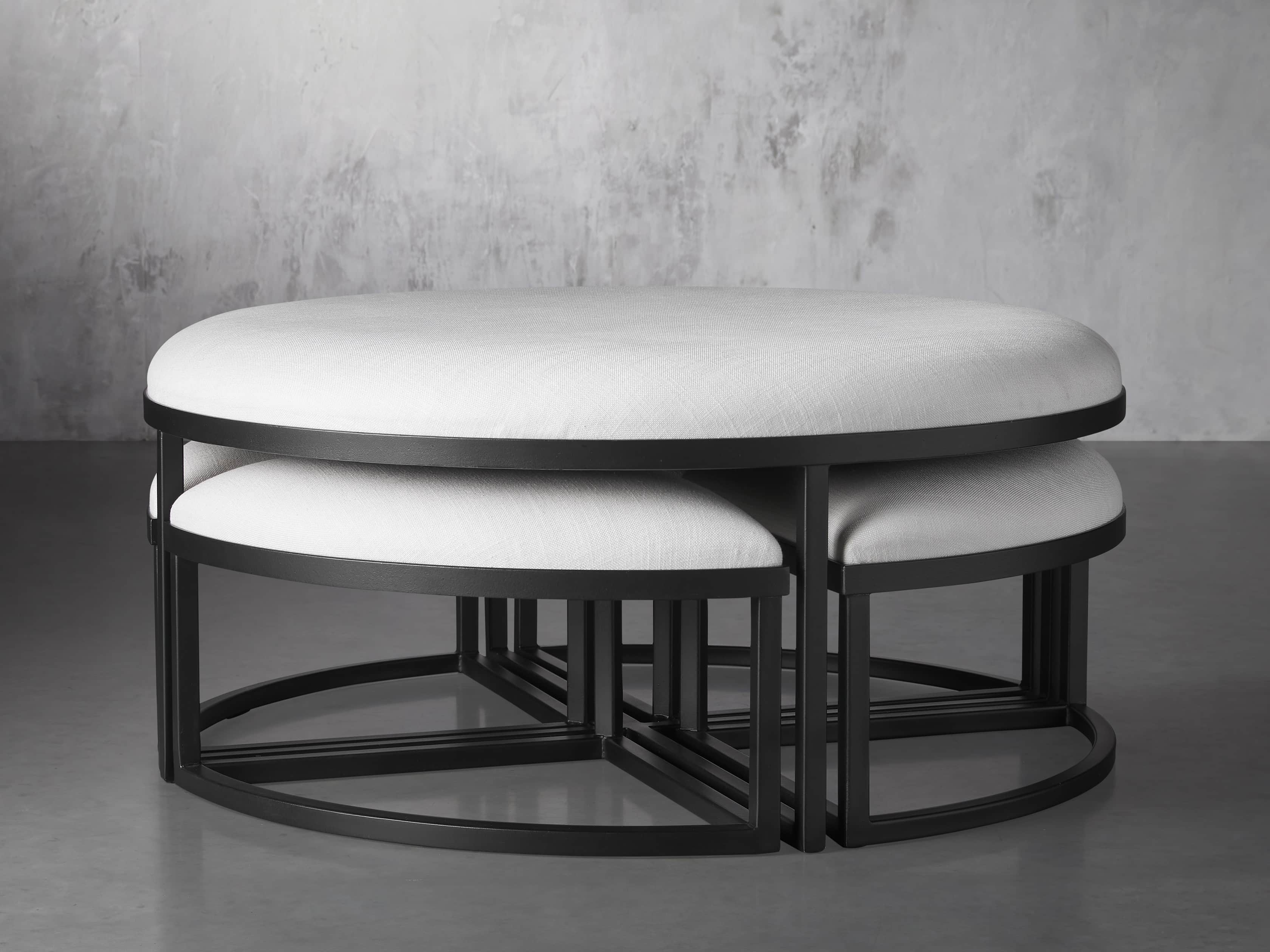Nesting Ottoman Round Matte Black Geometric Base Design